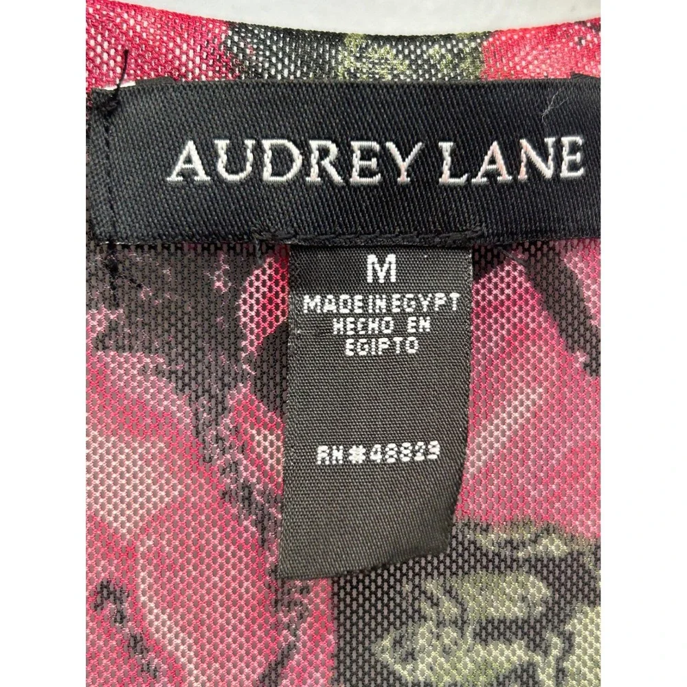 Audrey Lane Dress Womens Medium Black Red Rose Floral Sheer Mesh VNeck Maxi Long